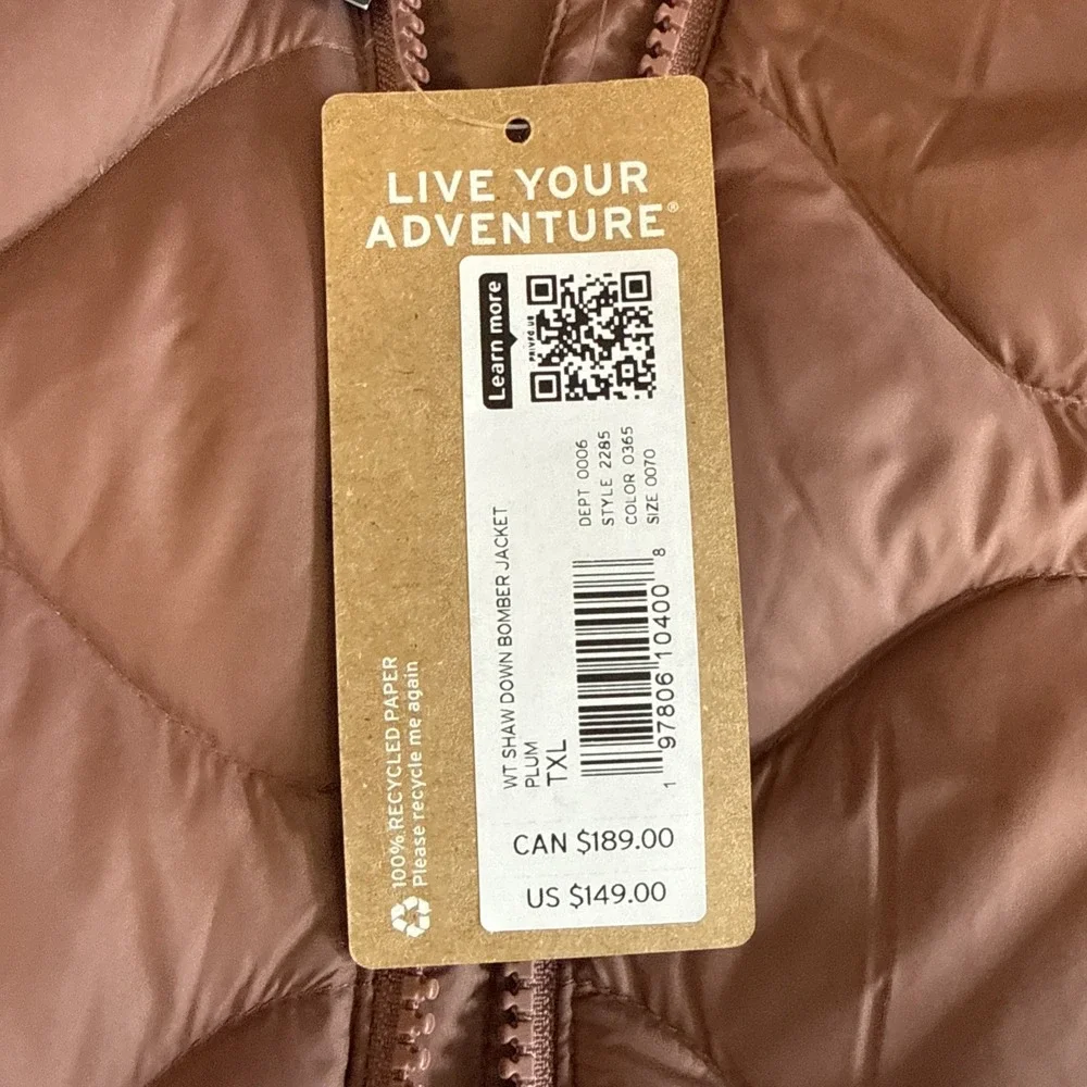 Eddie Bauer Shaw 650 Down Bomber Jacket Womens TXL Puffer‎ Quilted Full Zip New